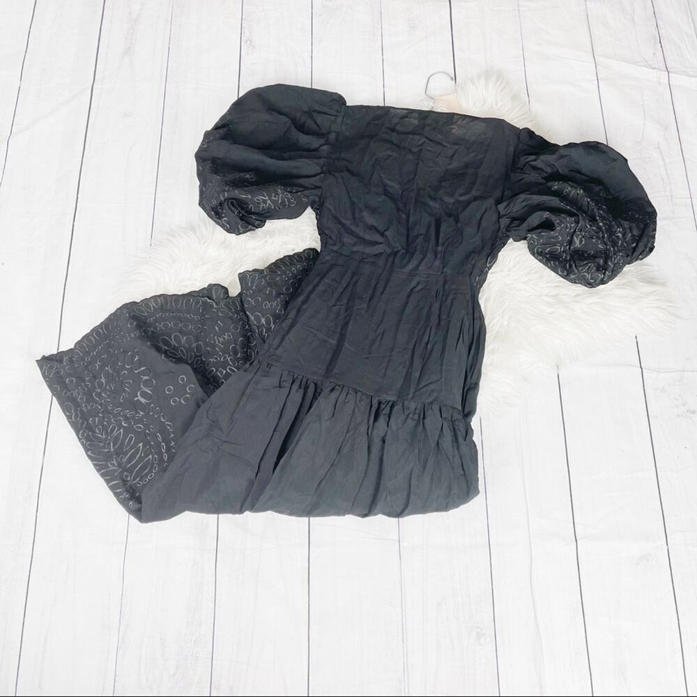 Keepsake Without Me Black Embroidered V-neck Puff Sleeve Dress Size 0-2 NEW - Picture 5 of 6